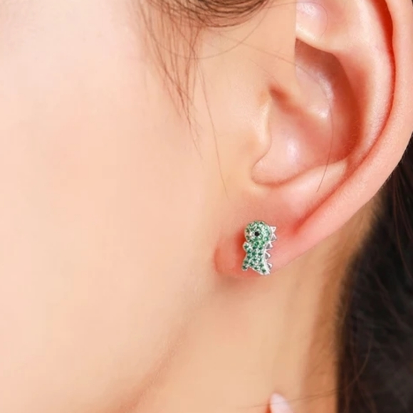 🦖 Dinosaur r Sterling Silver Cubic Zirconia Pave Stud Stacking - Picture 2 of 10